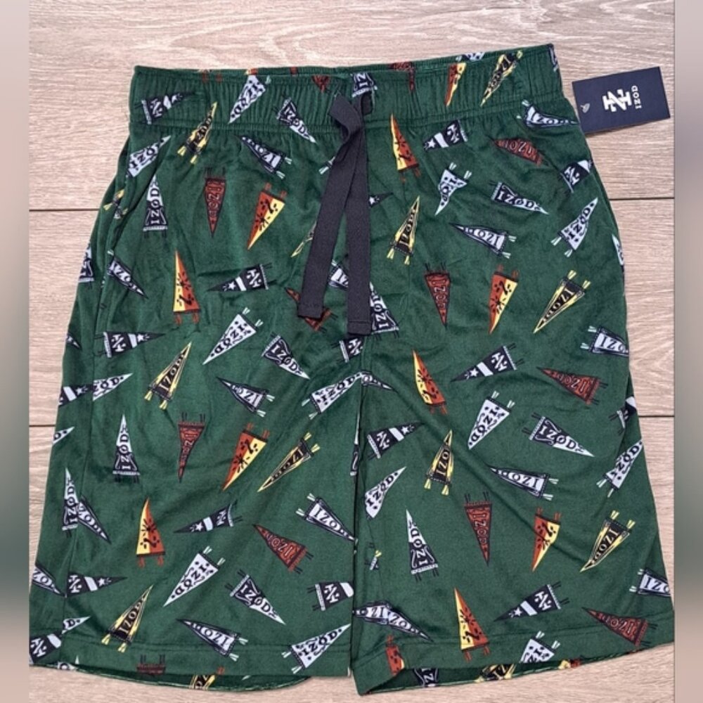 Brand New IZOD Men's Green Pizza Print Silky Fleece Sleep Shorts
